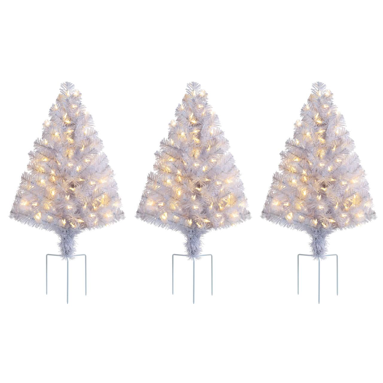 3ct. Pre-Lit Alexa Enabled Pathway White Artificial Christmas Tree Set